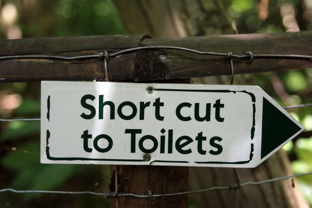 'Short cut to toilets' sign
